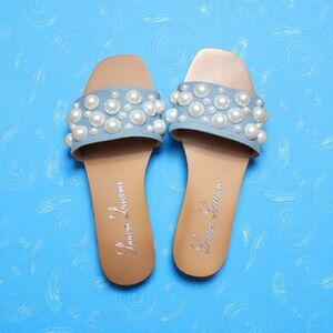 Lauren Lorraine Blue Pearl Embellished Sandals
